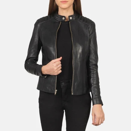 Women's Blue Genuine Leather Jacket