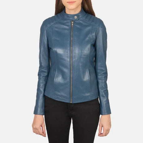 Women's Black Genuine Leather Cafe Racer Jacket