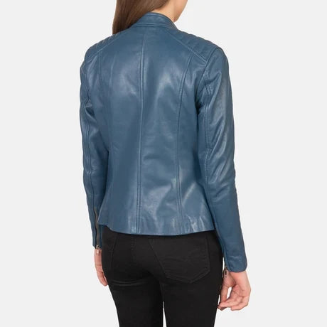 Women's Black Genuine Leather Cafe Racer Jacket