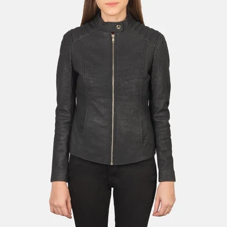 Women's Blue Genuine Leather Jacket