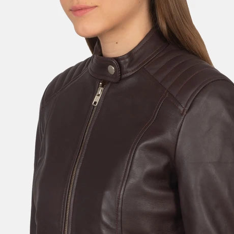 women's chocolate brown tailored leather moto jacket