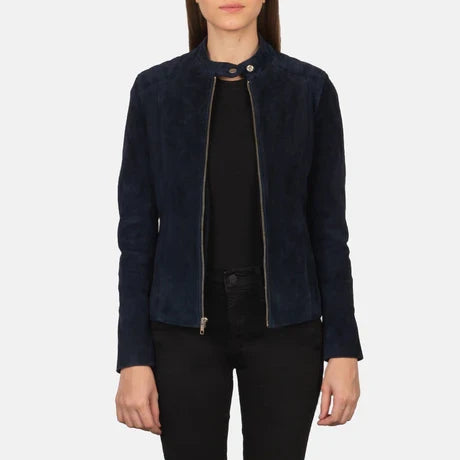 Women's Blue Genuine Leather Jacket