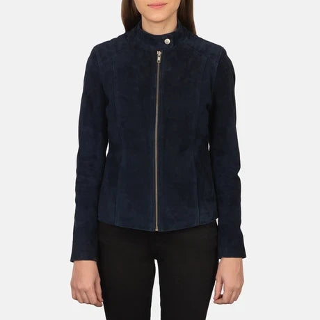 Women's Blue Genuine Leather Jacket