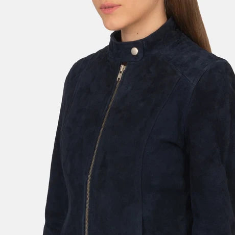 Women's Blue Genuine Leather Jacket