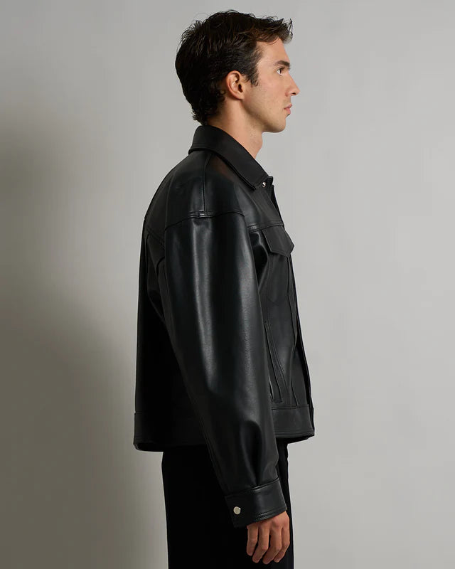 cropped black leather jacket