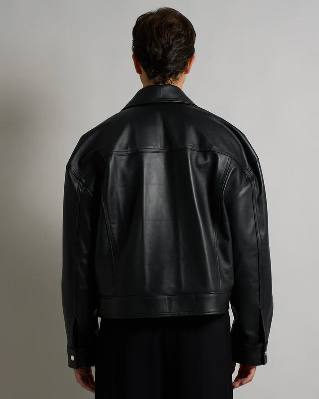 cropped black leather jacket