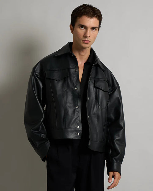 cropped black leather jacket
