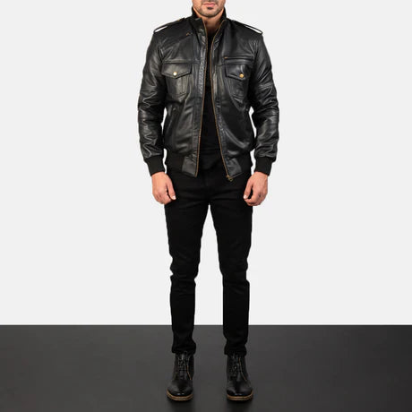 Agent Shadow Brown Leather Bomber Jacket