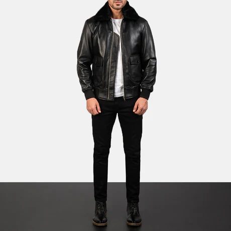 Airin G-1 Black & White Leather Bomber Jacket