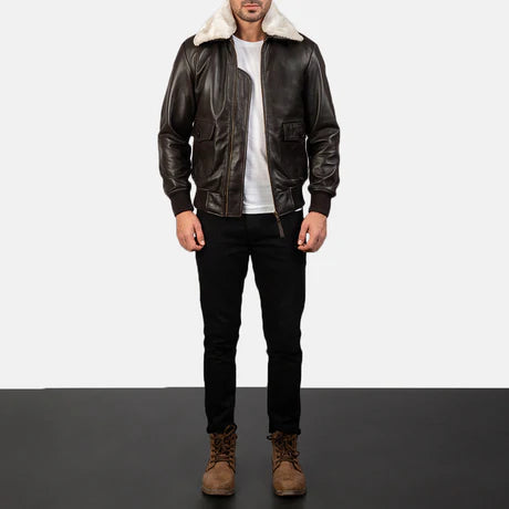 Airin G-1 Black & White Leather Bomber Jacket
