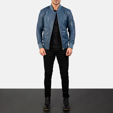 Bomia Ma-1 Black Leather Bomber Jacket
