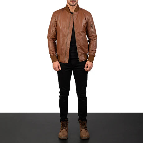 Bomia Ma-1 Black Leather Bomber Jacket