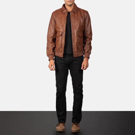 Coffmen Black A2 Leather Bomber Jacket