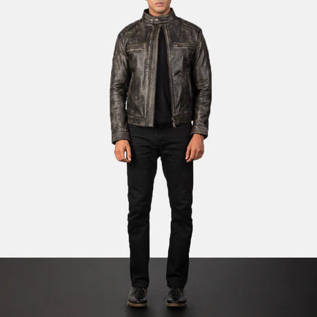 Gatsby Blue Leather Biker Jacket
