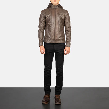 Hector Black Hooded Leather Biker Jacket