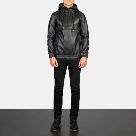 Kenton Hooded Brown Leather Pullover Jacket
