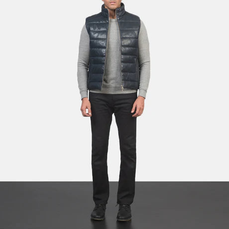 Reeves Green Leather Puffer Vest