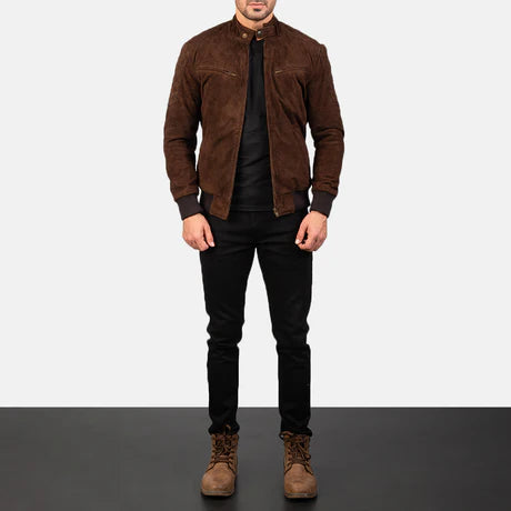 Sven Distressed Brown Leather Bomber Jacket