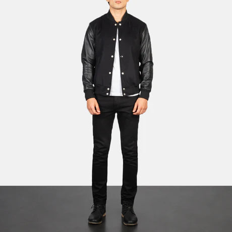 Vaxton Black & White Hybrid Varsity Jacket