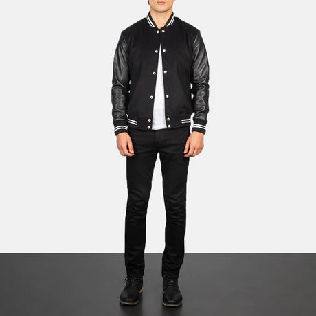 Vaxton Black & White Hybrid Varsity Jacket
