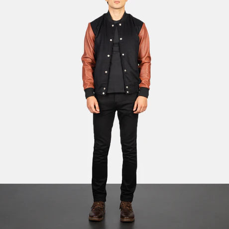 Vaxton Black & White Hybrid Varsity Jacket