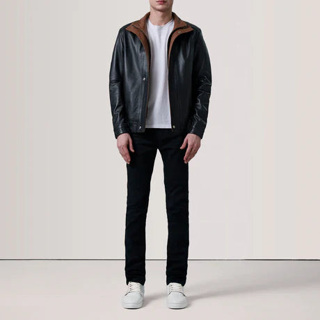 Alfred Brown Leather Bomber Jacket