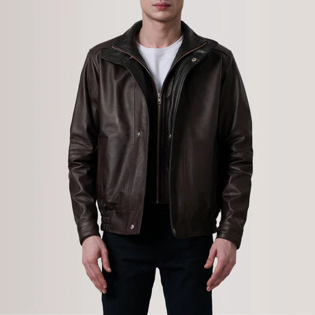 Alfred Brown Leather Bomber Jacket