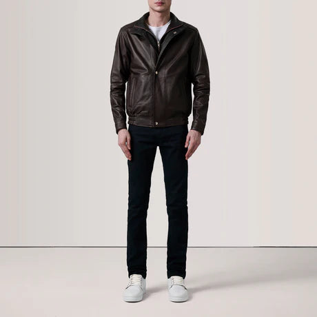 Alfred Brown Leather Bomber Jacket