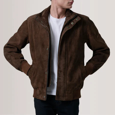 Lester Tan Leather Bomber Jacket