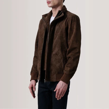 Lester Tan Leather Bomber Jacket