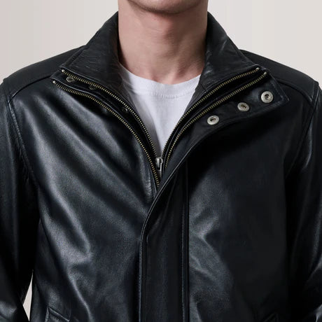 Lester Tan Leather Bomber Jacket