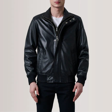 Lester Tan Leather Bomber Jacket
