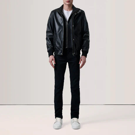 Lester Tan Leather Bomber Jacket
