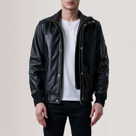 Lester Tan Leather Bomber Jacket