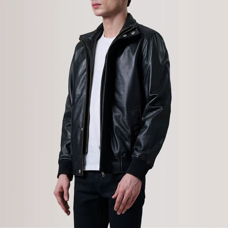 Lester Tan Leather Bomber Jacket