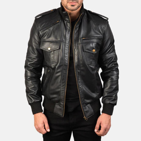 Agent Shadow Brown Leather Bomber Jacket