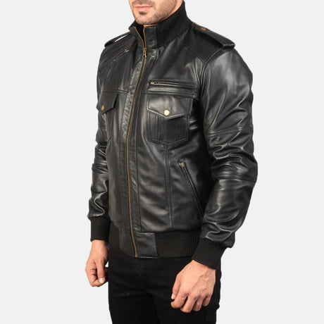 Agent Shadow Brown Leather Bomber Jacket