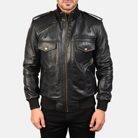 Agent Shadow Brown Leather Bomber Jacket