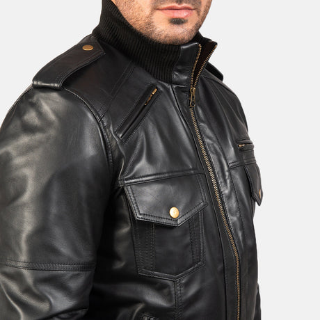 Agent Shadow Brown Leather Bomber Jacket