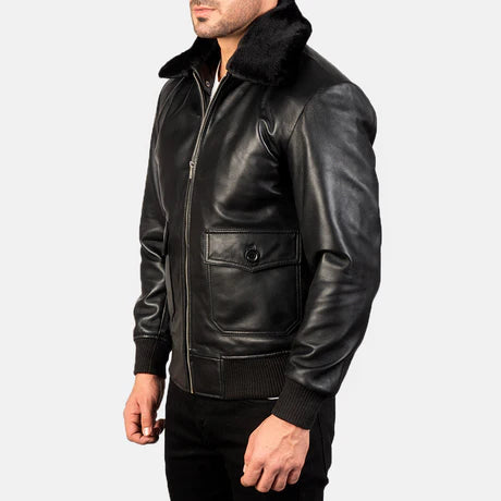 Airin G-1 Black & White Leather Bomber Jacket