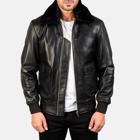 Airin G-1 Black & White Leather Bomber Jacket