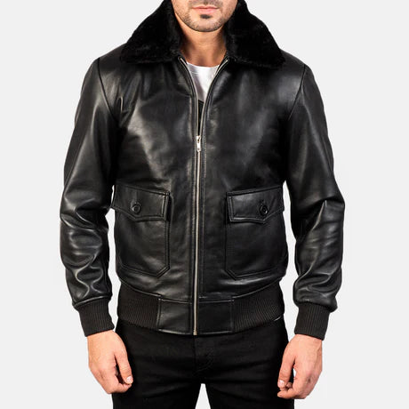 Airin G-1 Black & White Leather Bomber Jacket