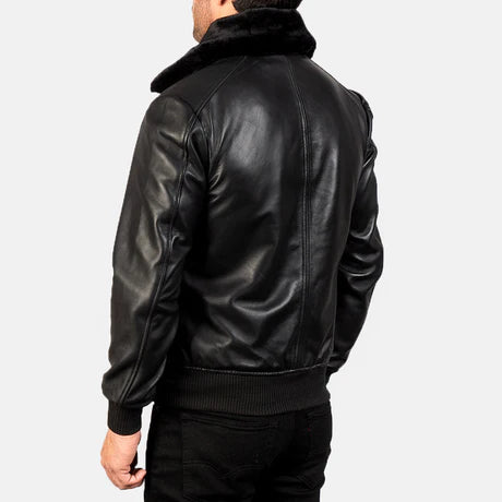 Airin G-1 Black & White Leather Bomber Jacket