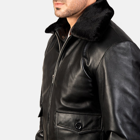 Airin G-1 Black & White Leather Bomber Jacket