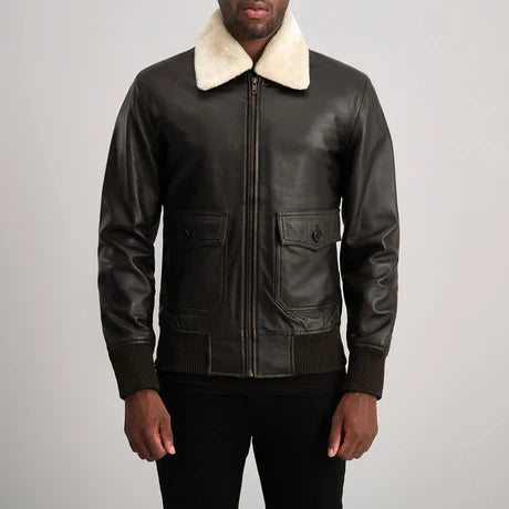 Airin G-1 Black & White Leather Bomber Jacket