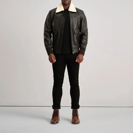 Airin G-1 Black & White Leather Bomber Jacket