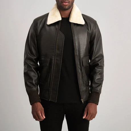 Airin G-1 Black & White Leather Bomber Jacket