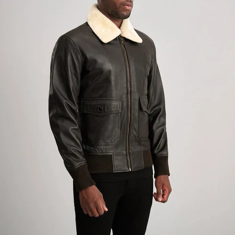 Airin G-1 Black & White Leather Bomber Jacket