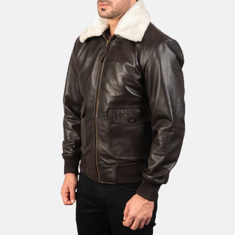 Airin G-1 Black & White Leather Bomber Jacket
