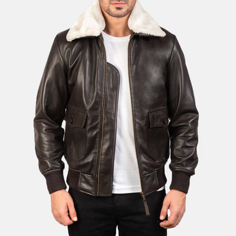Airin G-1 Black & White Leather Bomber Jacket